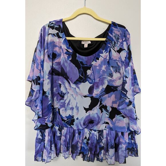 Women's Plus Size Purple 3X Floral Chiffon Top and 2X stretch Pants Outfit - Picture 1 of 9